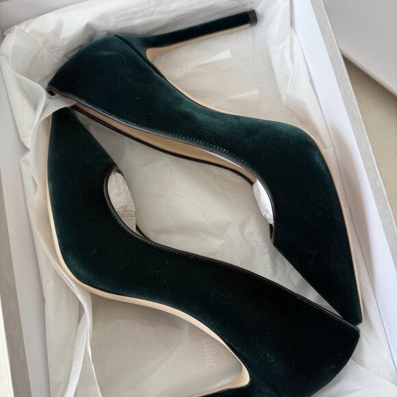 Jimmy Choo Romy 100 Bottle Green Velvet - Picture 5 of 16